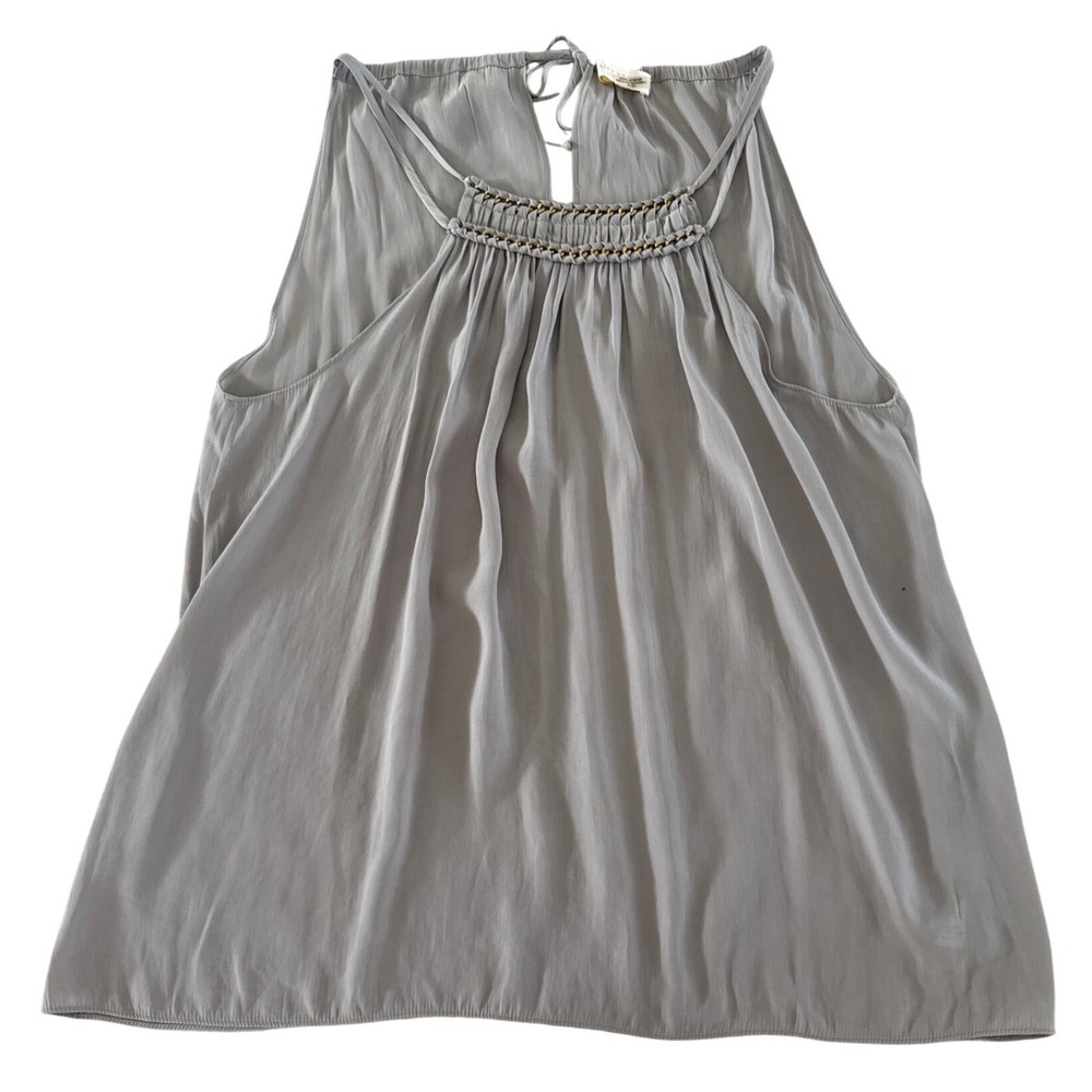 Ramy Brook New York Sleeveless Halter Tank Top Grey Gold Chain Accent XS Luxe